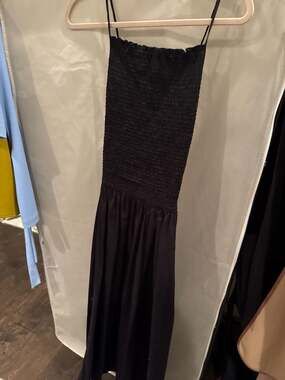 J.Crew Smocked Cotton Poplin Maxi Dress in Black